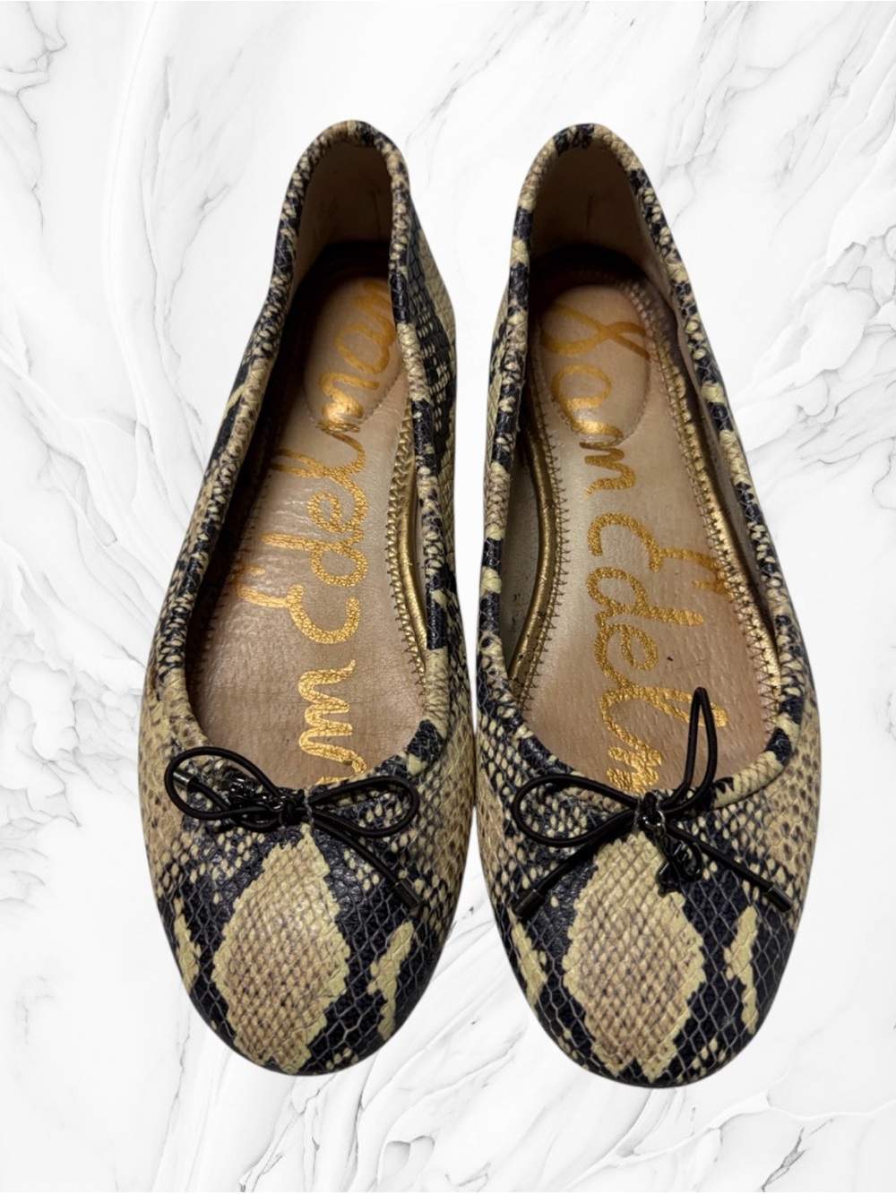 Sam Edelman Snake-Print Beige & Black Ballet Flats size 6